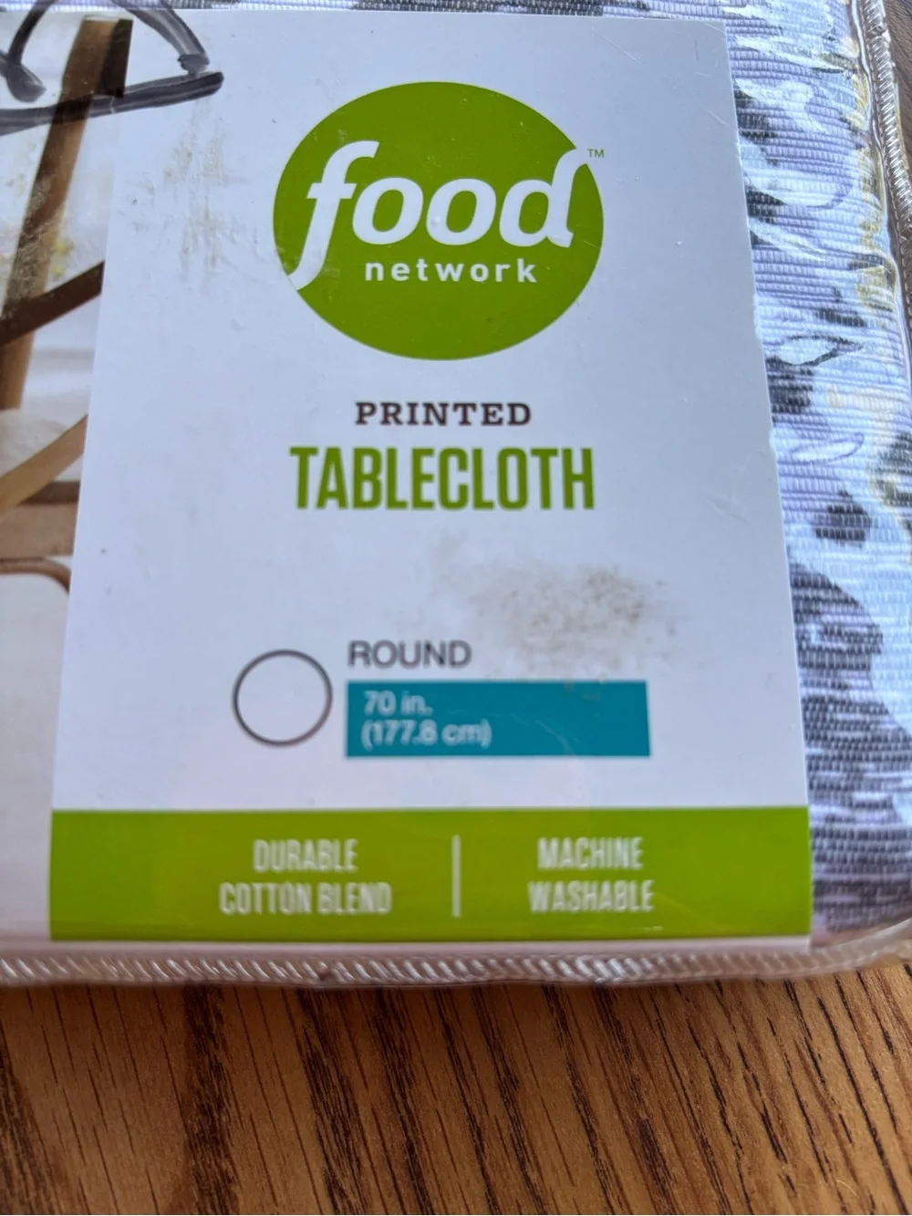 Food Network Gray & White Geometric Printed Tablecloth 70 inches Round